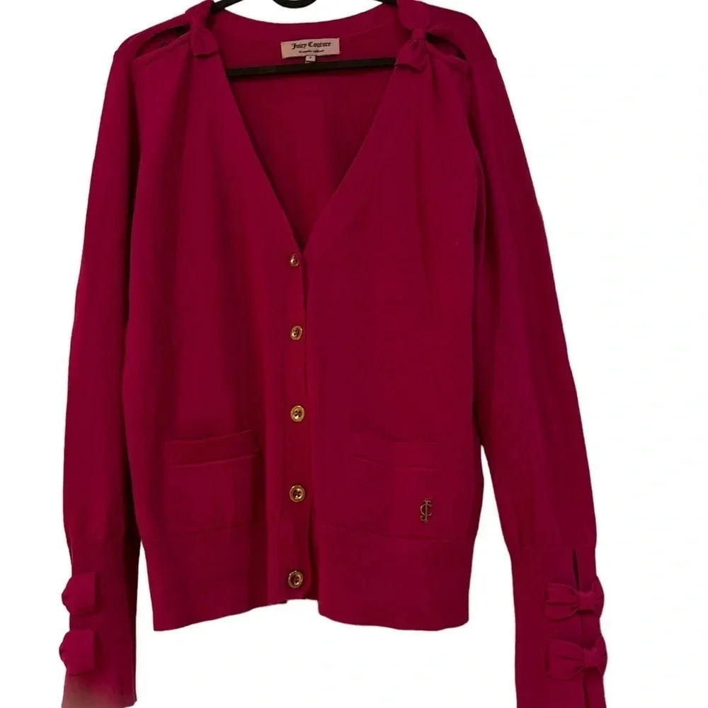 Juicy Couture Pink knit button down  Cardigan Sz Small
